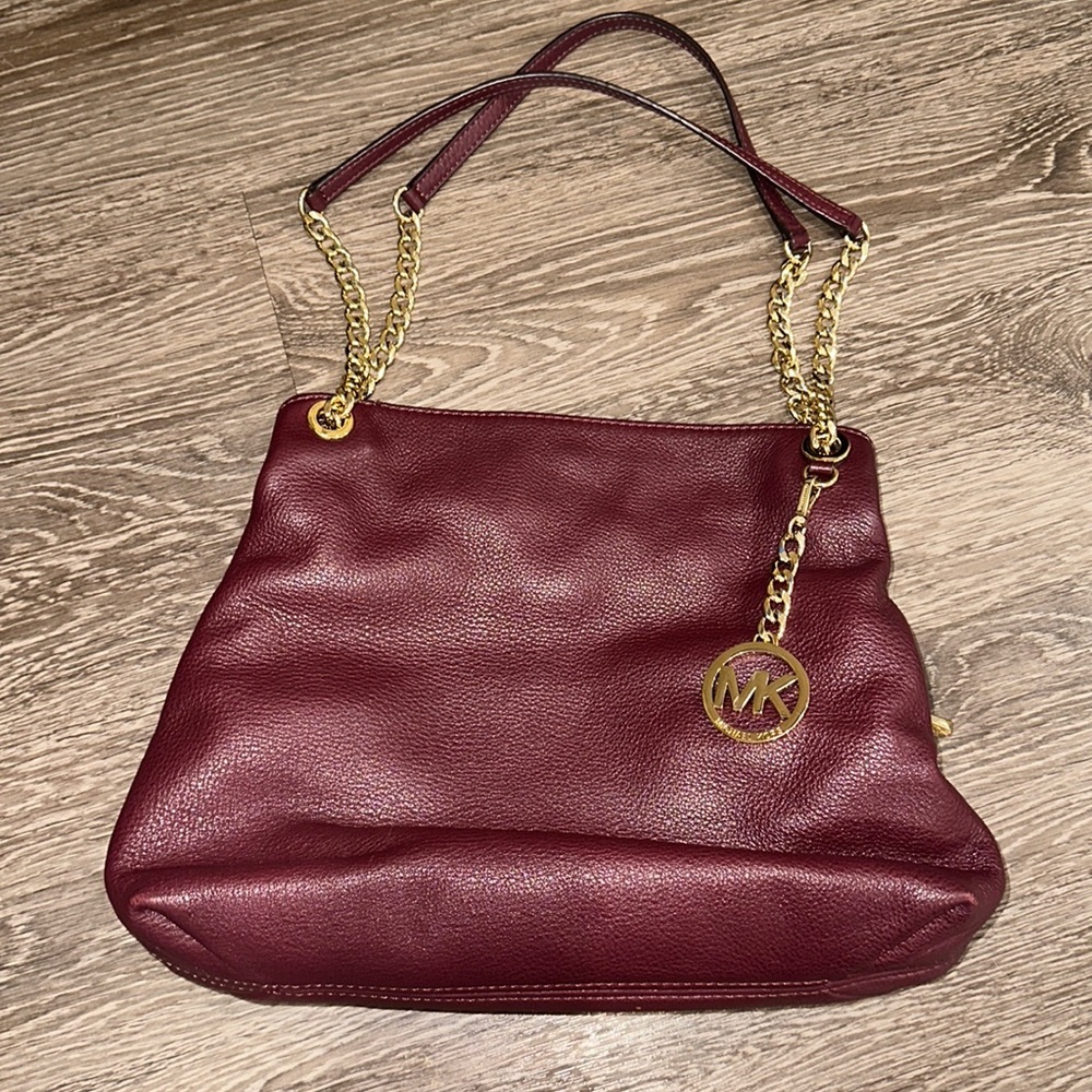 Michael Kors Jet Set Burgundy Shoulder Bag with Matching Wallet